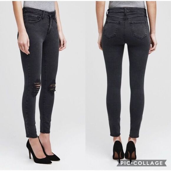 L’AGENCE Margot Skinny High Rise Coal Destruct Jeans Size 26 EUC E136 - Picture 1 of 5